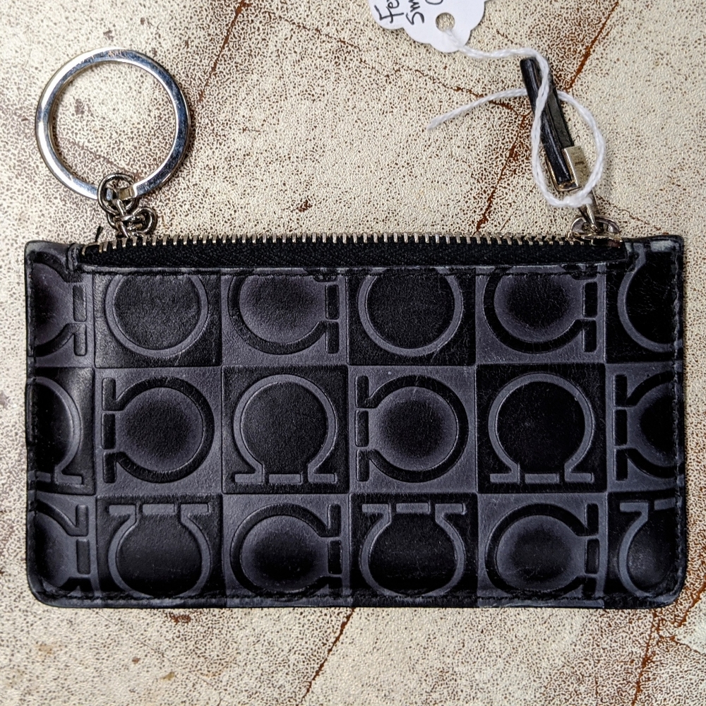 Ferragamo Gancini Embossed Leather Coin Zip Key